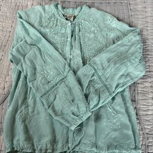 Johnny Was Mint Green Floral Blouse